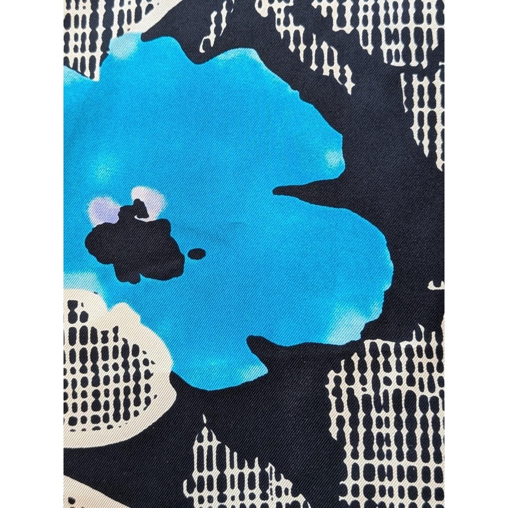 💙Vtg Carlisle 100% Silk Scarf 18"x 59" Mod Floral Abstract Blue Black RN 69161 - Picture 2 of 7